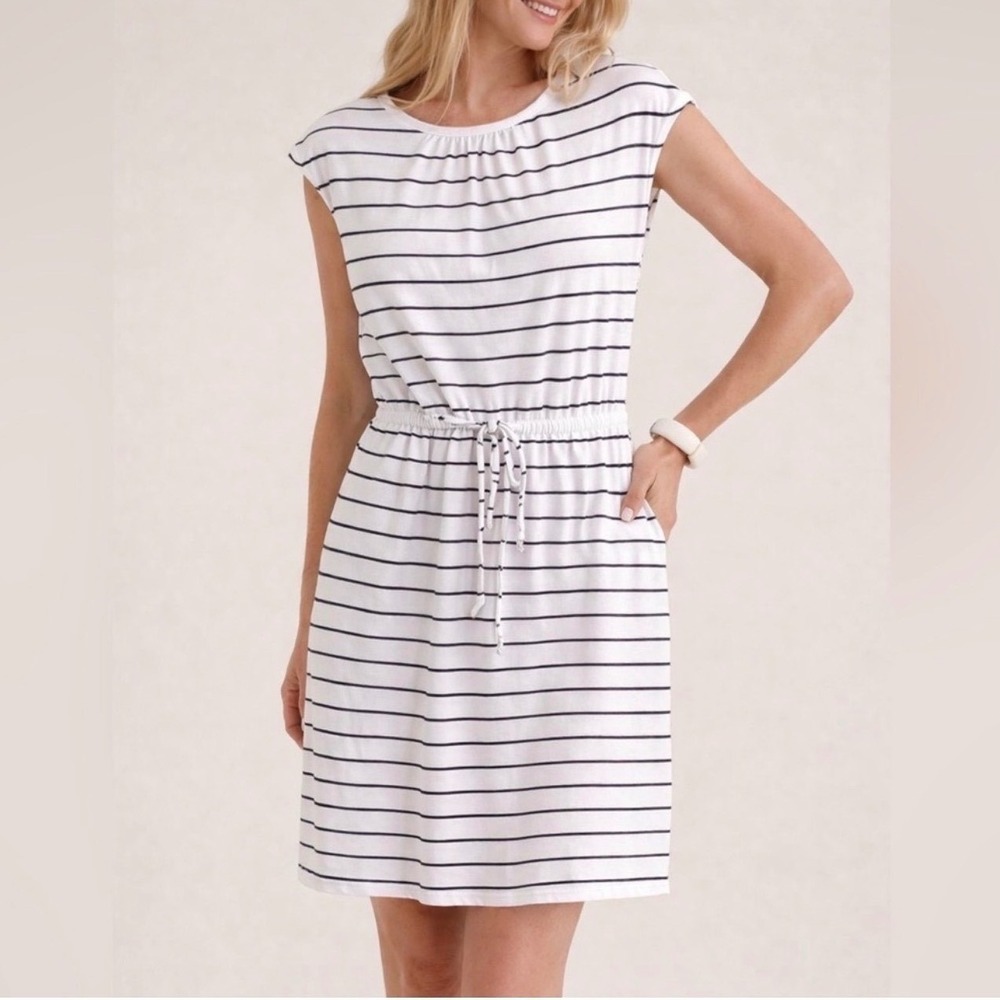 Banana Republic White/Black Striped Sleeveless Jersey Dress